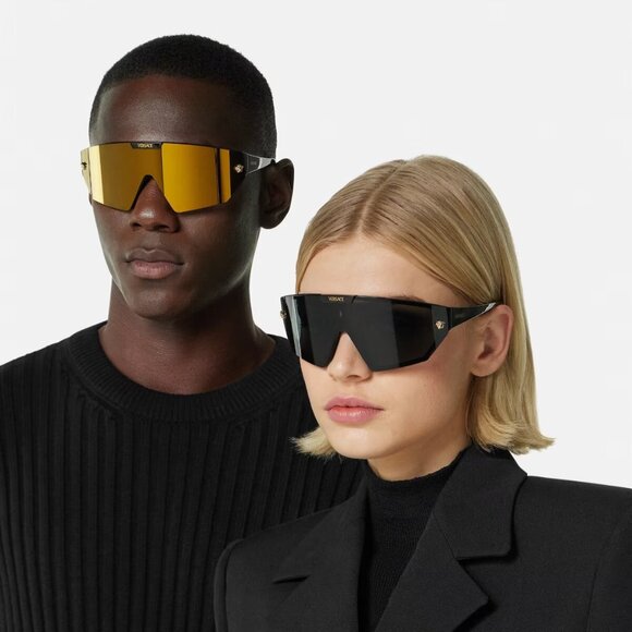 Versace Women Sunglasses Black Grey Mirror Gold Single Lens VE4461 GB1/87 NEW main image 6